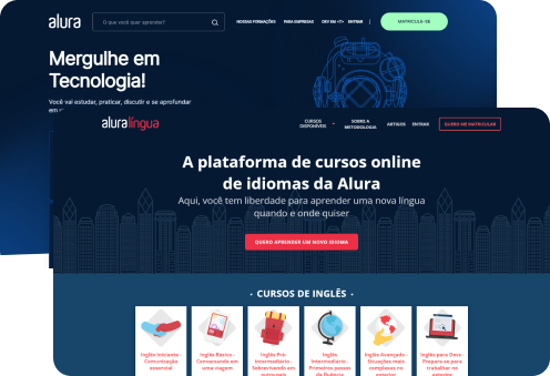 Desenho de duas telas com o site da Alura.